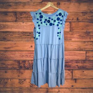 5 for $25🔥Gaby & Gracie Blue Midi Embroidered Flutter Sleeve Dress Small